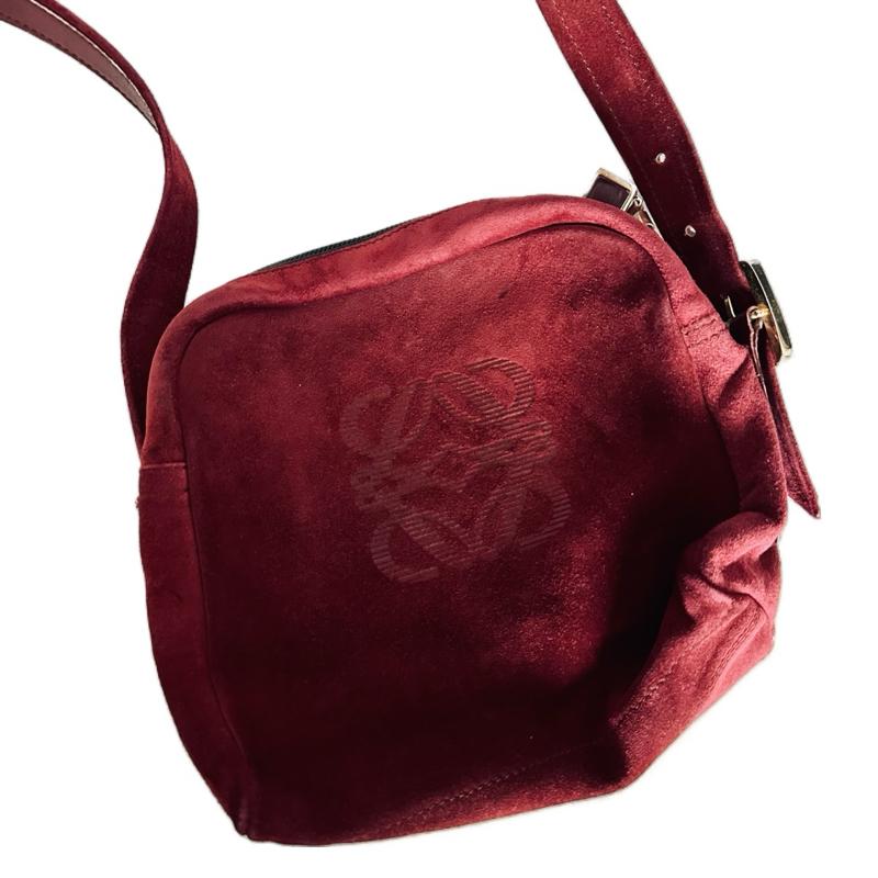 Loewe Vintage Anagram Suede Crossbody Camera Bag (Burgundy/Bordeaux)
