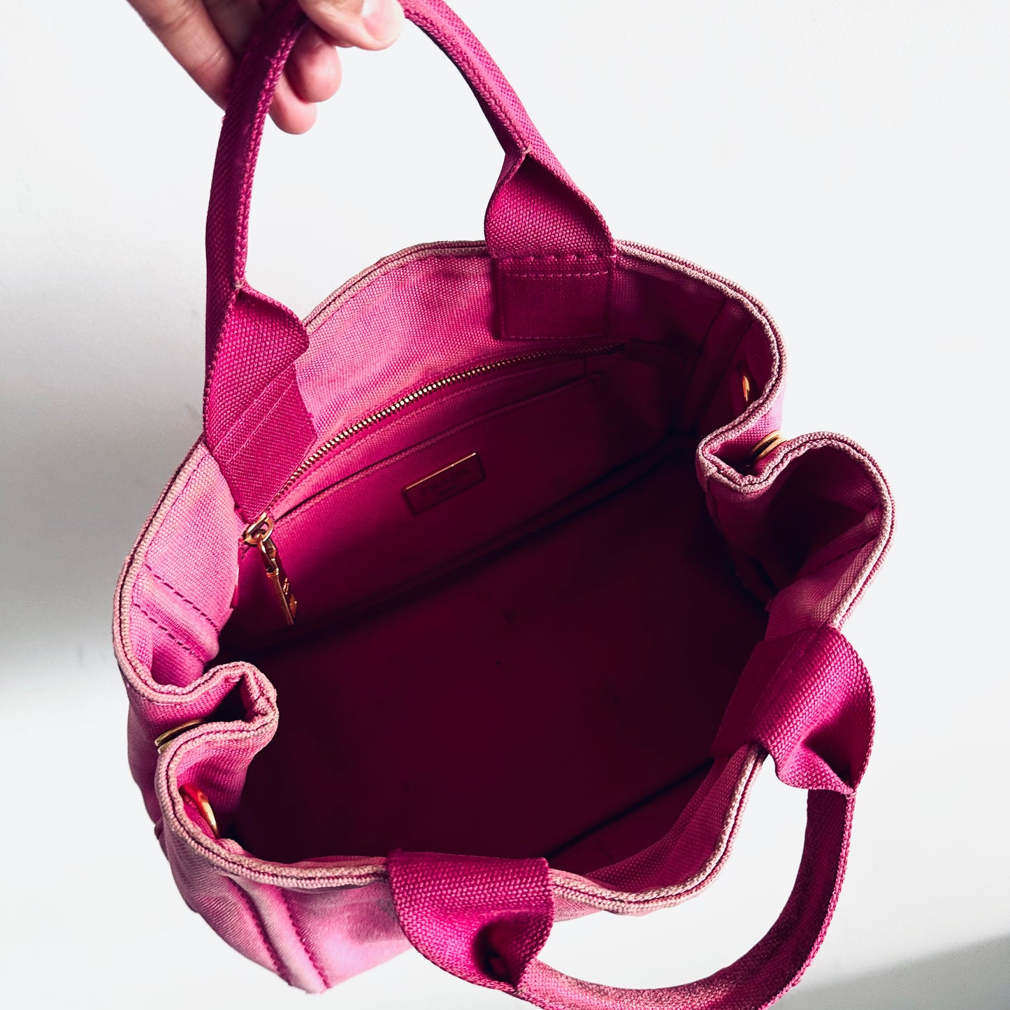 Prada Pink GHW Canapa Classic Logo Small Structured 2-Way Shopper Shoulder Sling Tote Bag