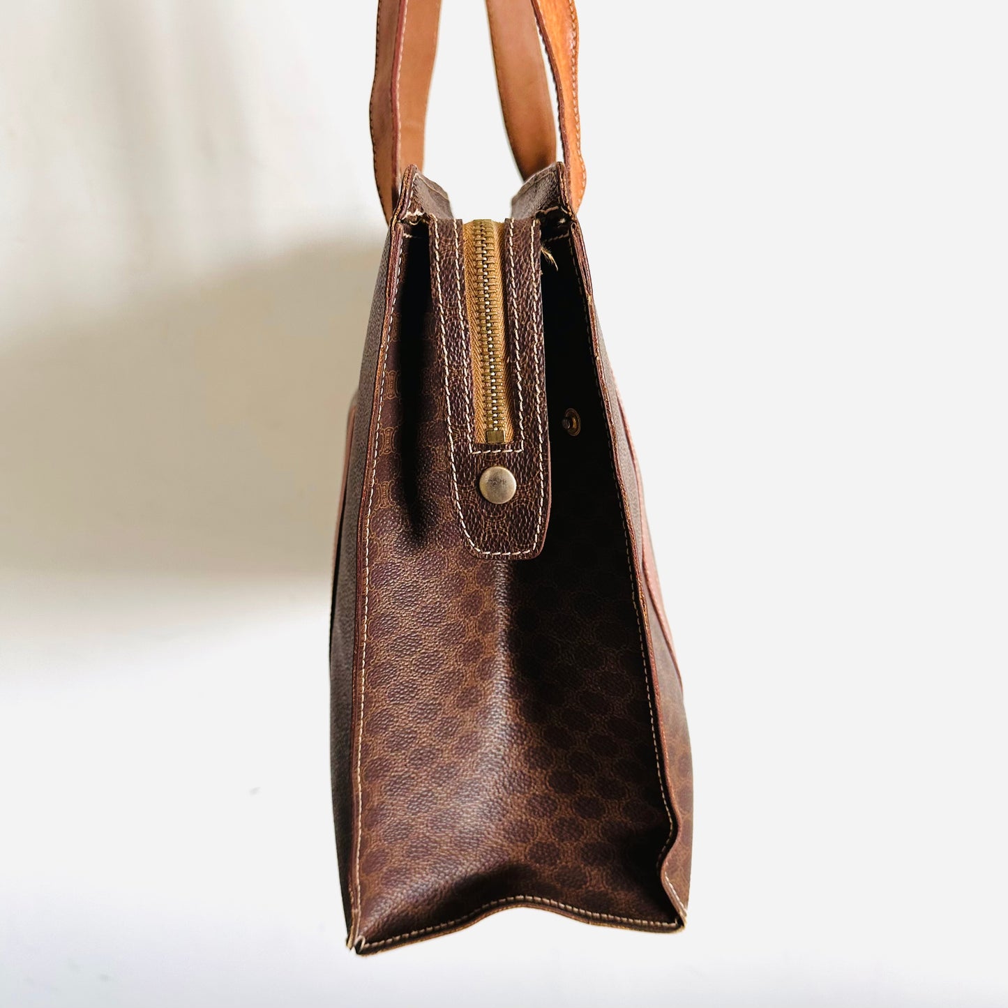 Celine Triomphe Macadam Monogram Logo Vintage Zip Shopper Shoulder Tote Bag