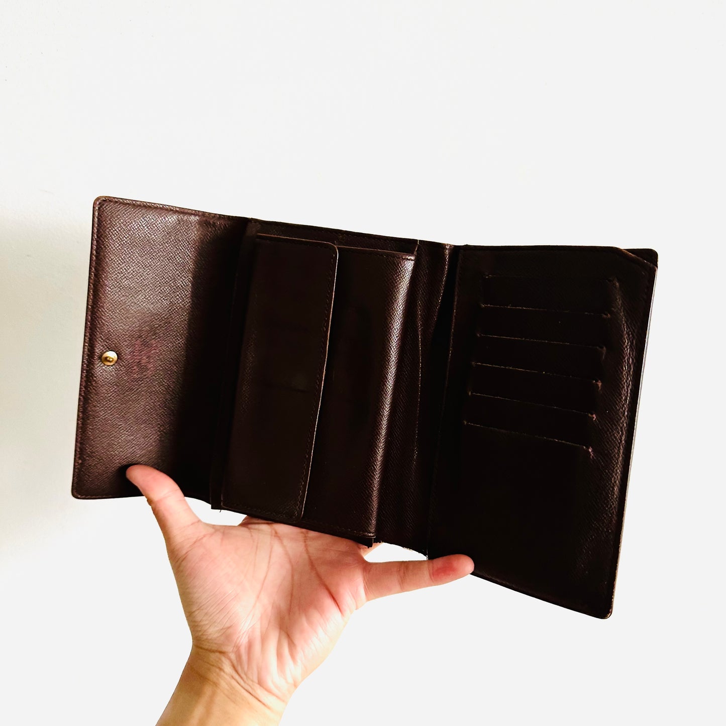 Louis Vuitton LV Porte Tresor Etui Papier Damier Ebene Monogram Logo GHW Flap Compact Wallet