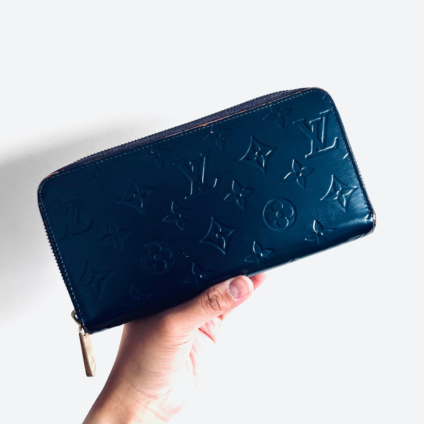 Louis Vuitton LV Navy Blue GHW Monogram Classic Logo Zip Around Zippy Long Wallet