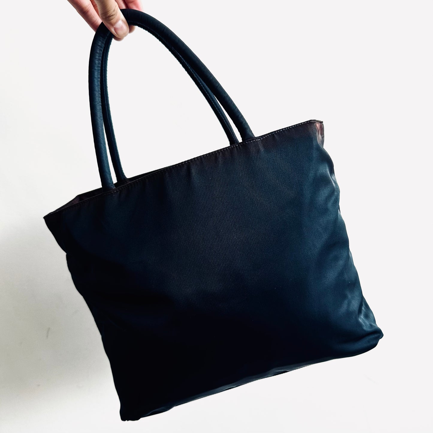 Prada Navy Blue Classic Logo Nylon Small Shopper Zip Tote Bag