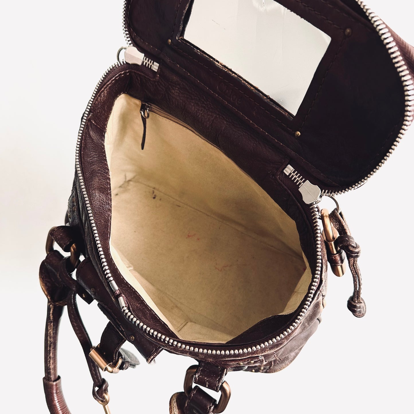 Chloe Dark Brown GHW Classic Leather Top Handle Shoulder Vanity Tote Bag
