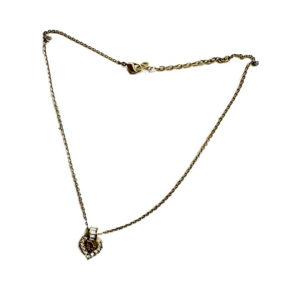 Dior Gold Heart and Crystals Chain Pendant Necklace