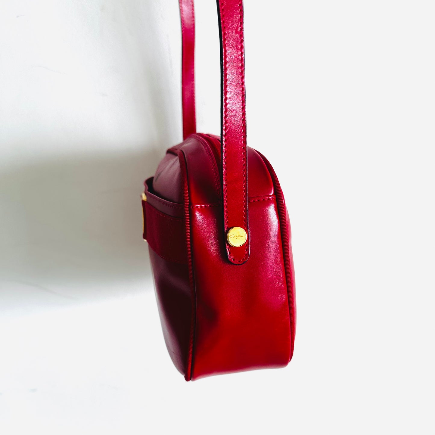 Salvatore Ferragamo Vara Bow Deep Red GHW Logo Smooth Leather Camera Shoulder Sling Bag