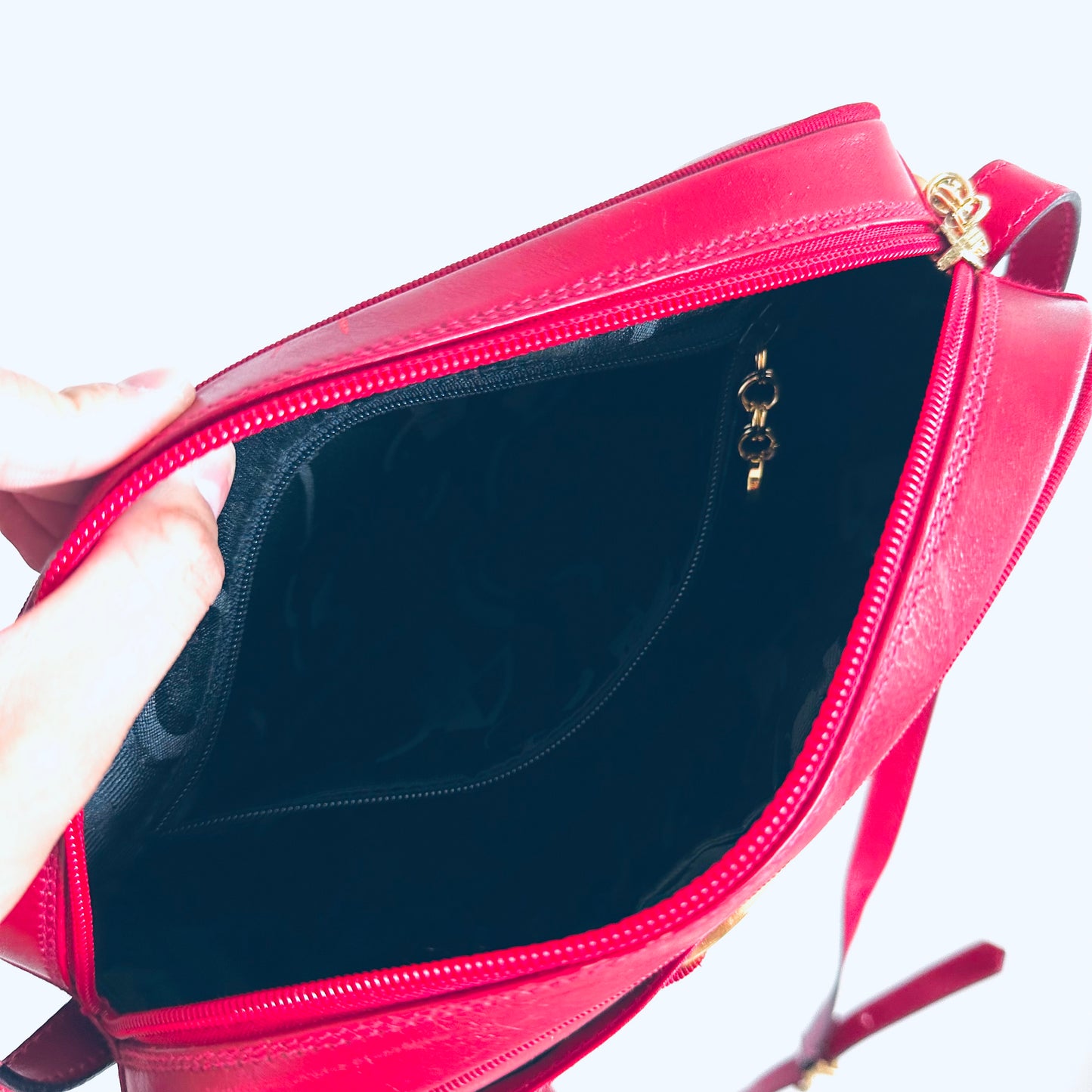 Salvatore Ferragamo Vara Bow Deep Red GHW Logo Smooth Leather Camera Shoulder Sling Bag