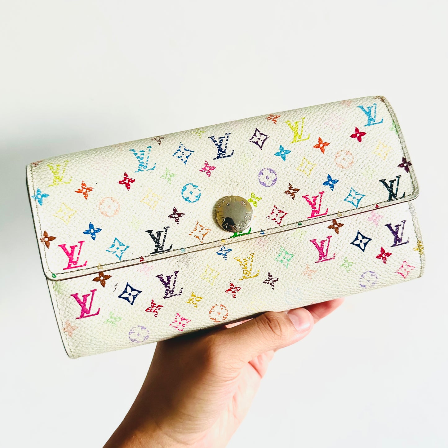 Louis Vuitton LV Multicolor Sarah Monogram Logo GHW Flap Long Wallet