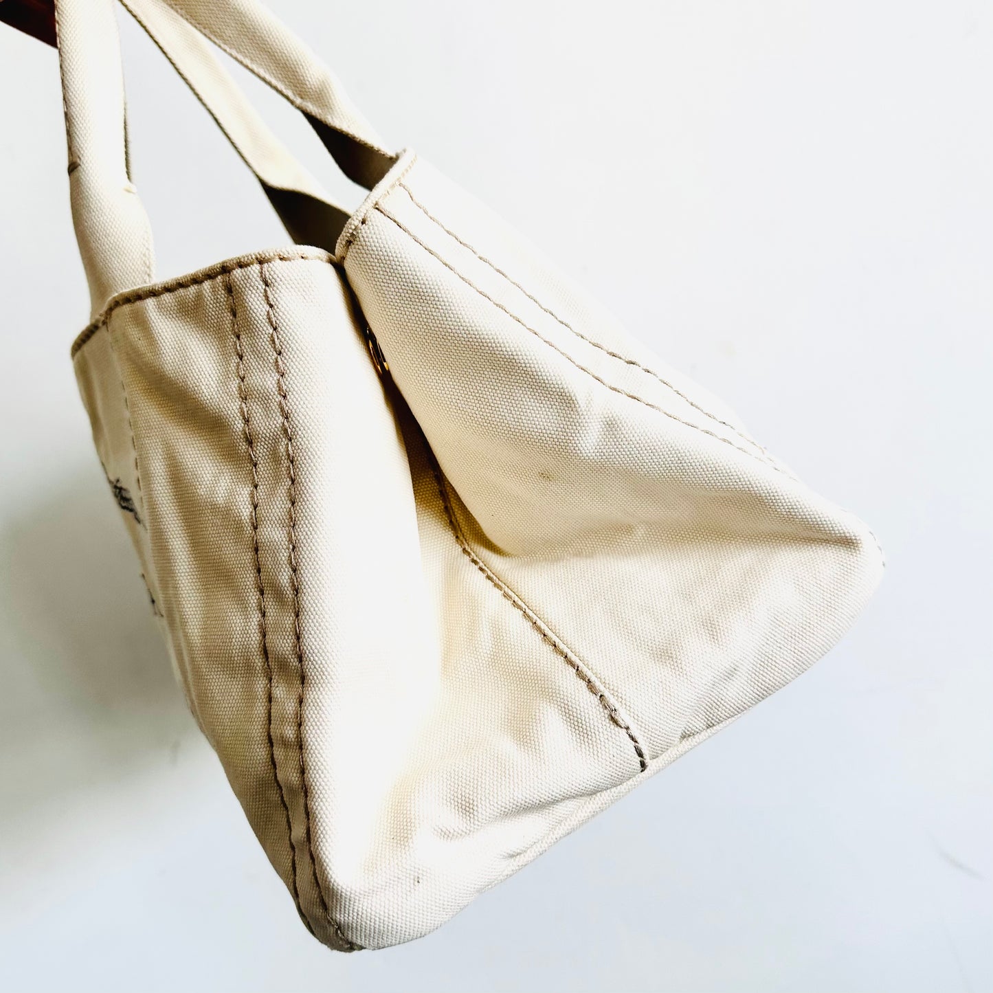Prada White GHW Canapa Classic Logo Structured Shopper Tote Bag
