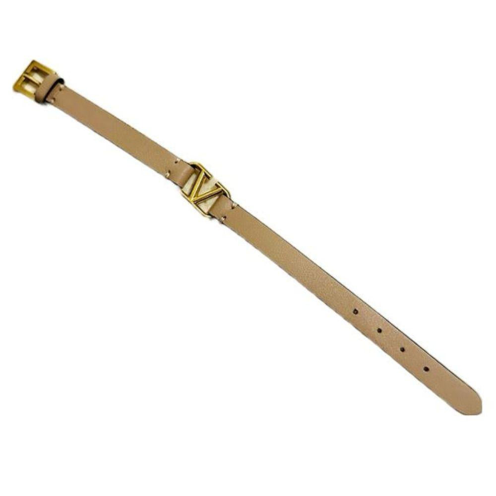 (Up to 17.5cm) Valentino V Gold Logo Pink Leather Bracelet