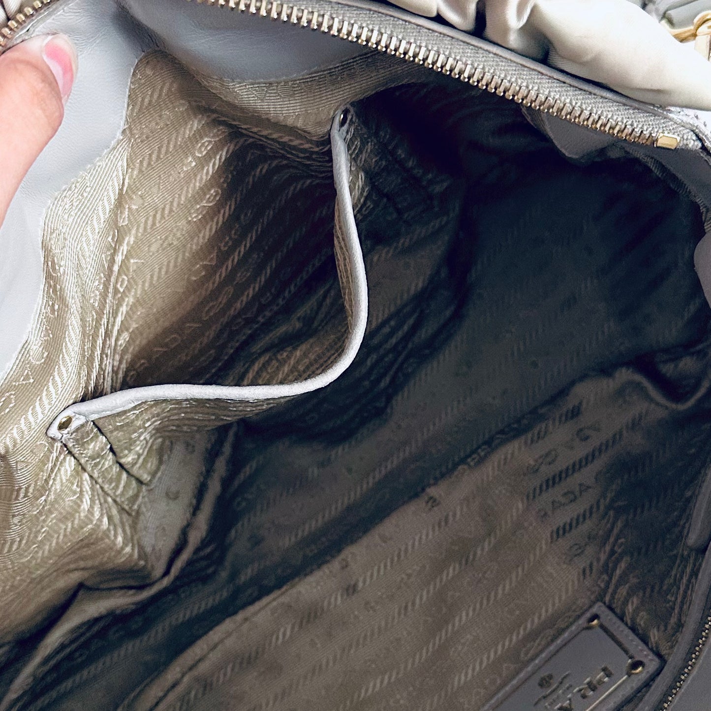 Prada Glacier Blue GHW Gaufre Tessuto Ruched Classic Logo Nylon & Leather 2-Way Shoulder Sling Shopper Tote Bag