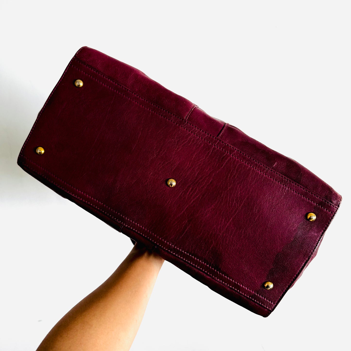 YSL Yves Saint Laurent Burgundy GHW Logo Cabas Chyc Top Handle Boston Speedy Shoulder Tote Bag