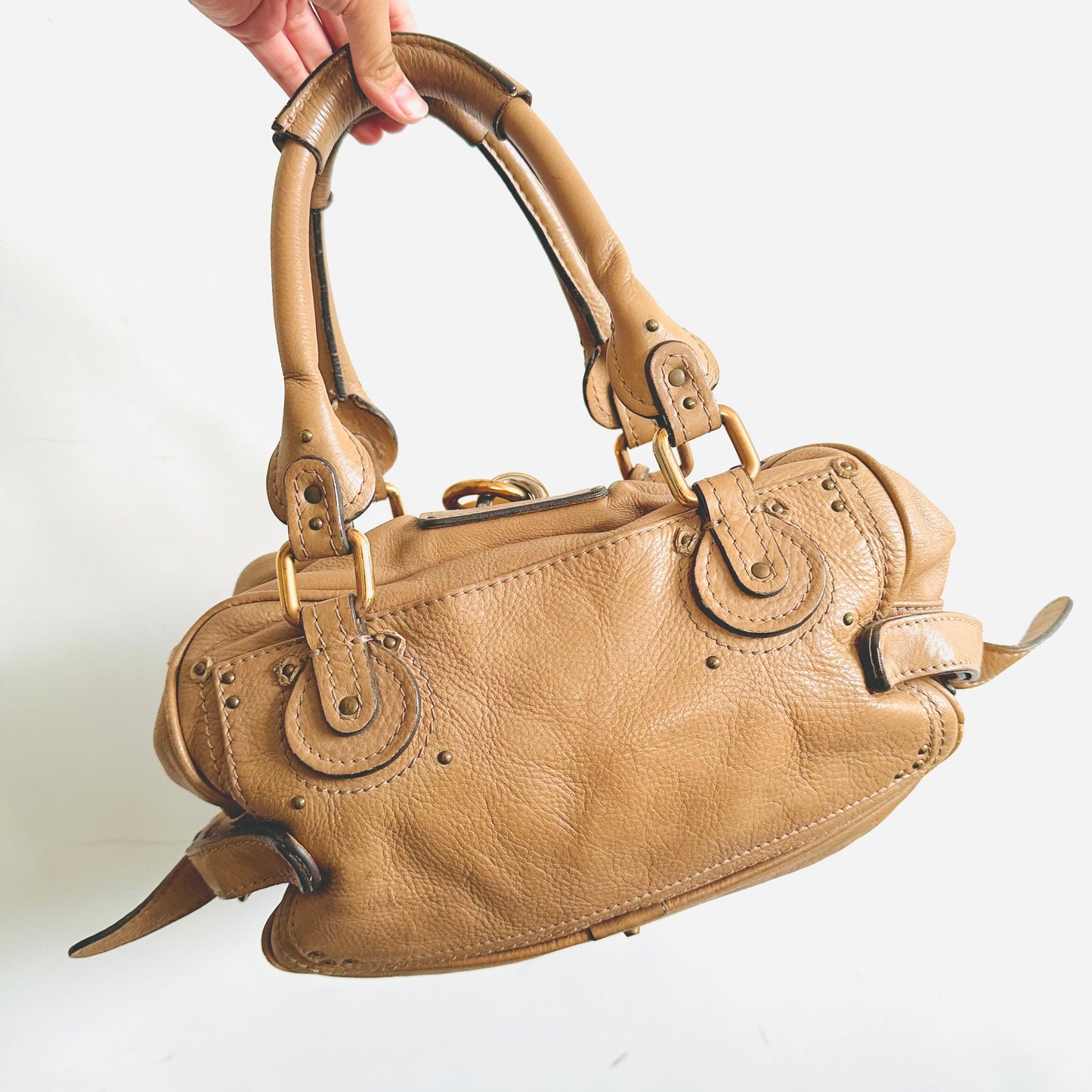 Chloe Paddington Cream Beige Brown GHW Classic Leather Shoulder Tote Bag