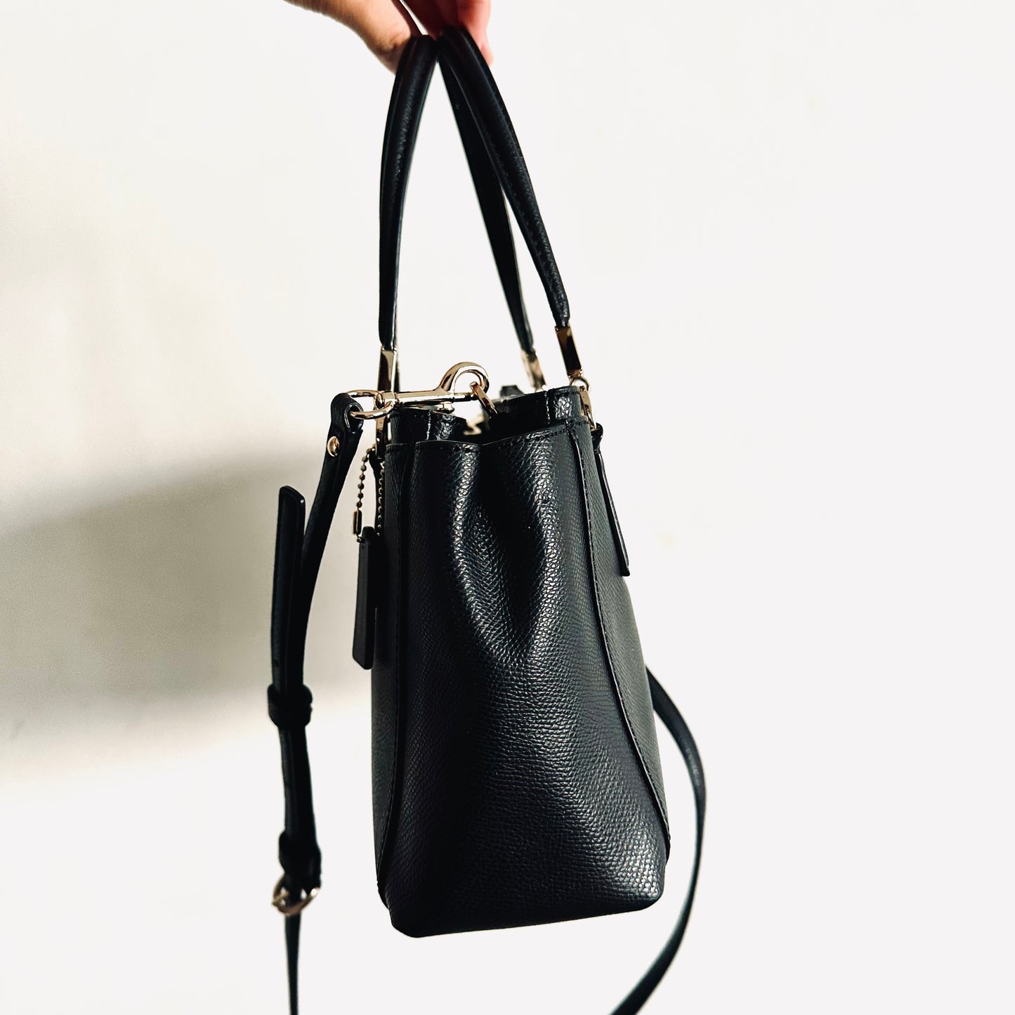 Coach Black GHW Christie Satchel Carryall 2-Way Top Handle Shoulder Sling Crossgrain Leather Tote Bag