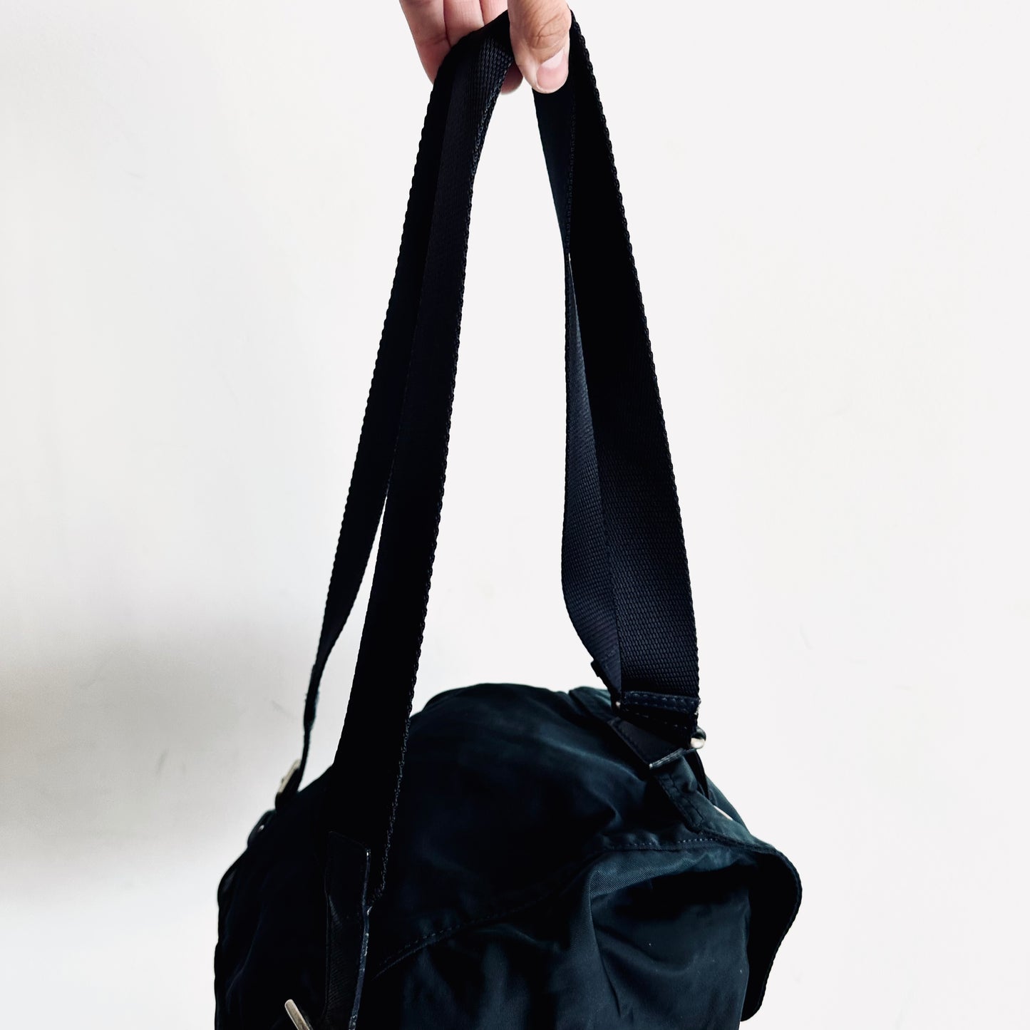 Prada Navy Blue Tessuto Small Classic Logo Nylon & Leather Backpack Drawstring Bag