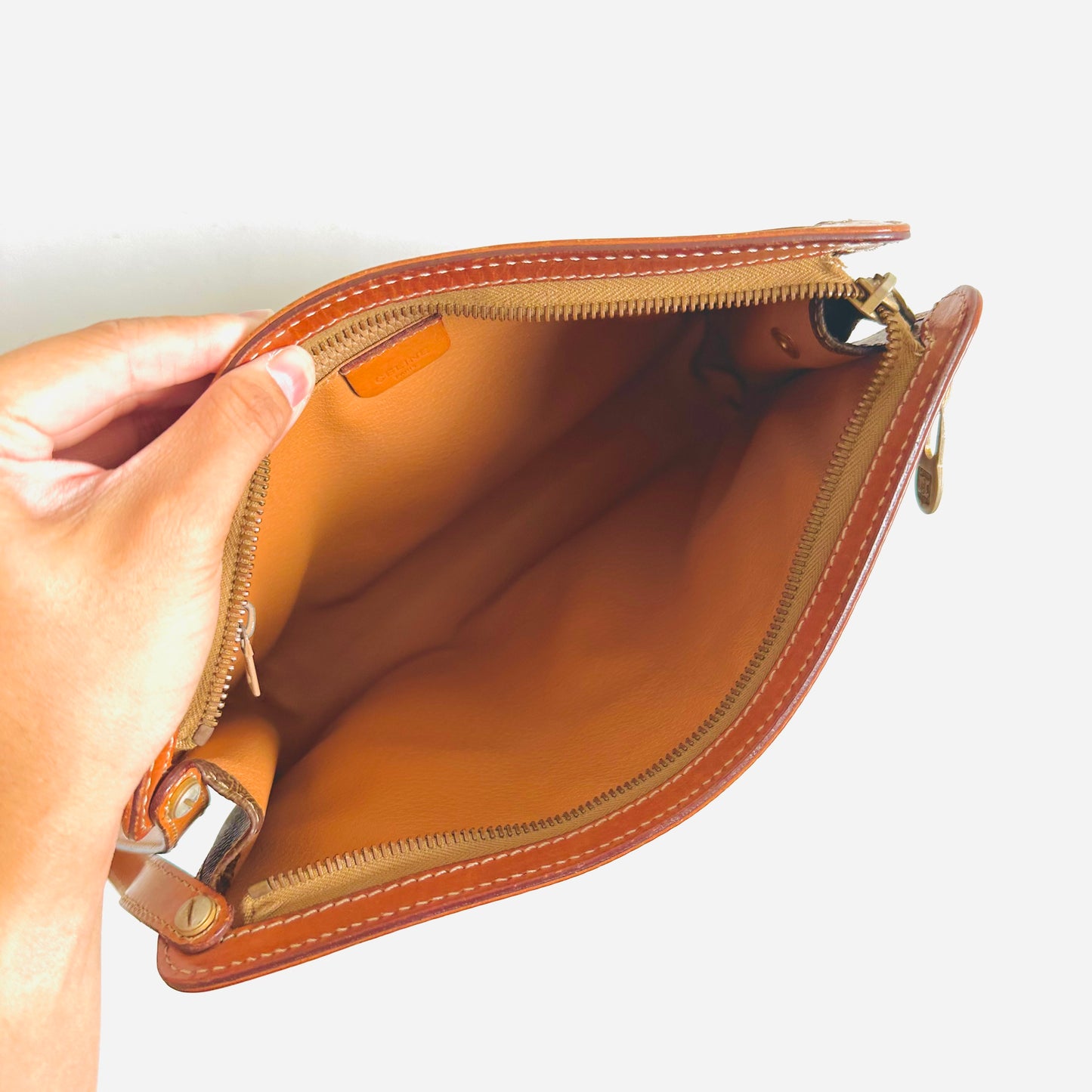 Celine Triomphe Macadam Monogram Logo GHW Vintage Clutch Pouch Case