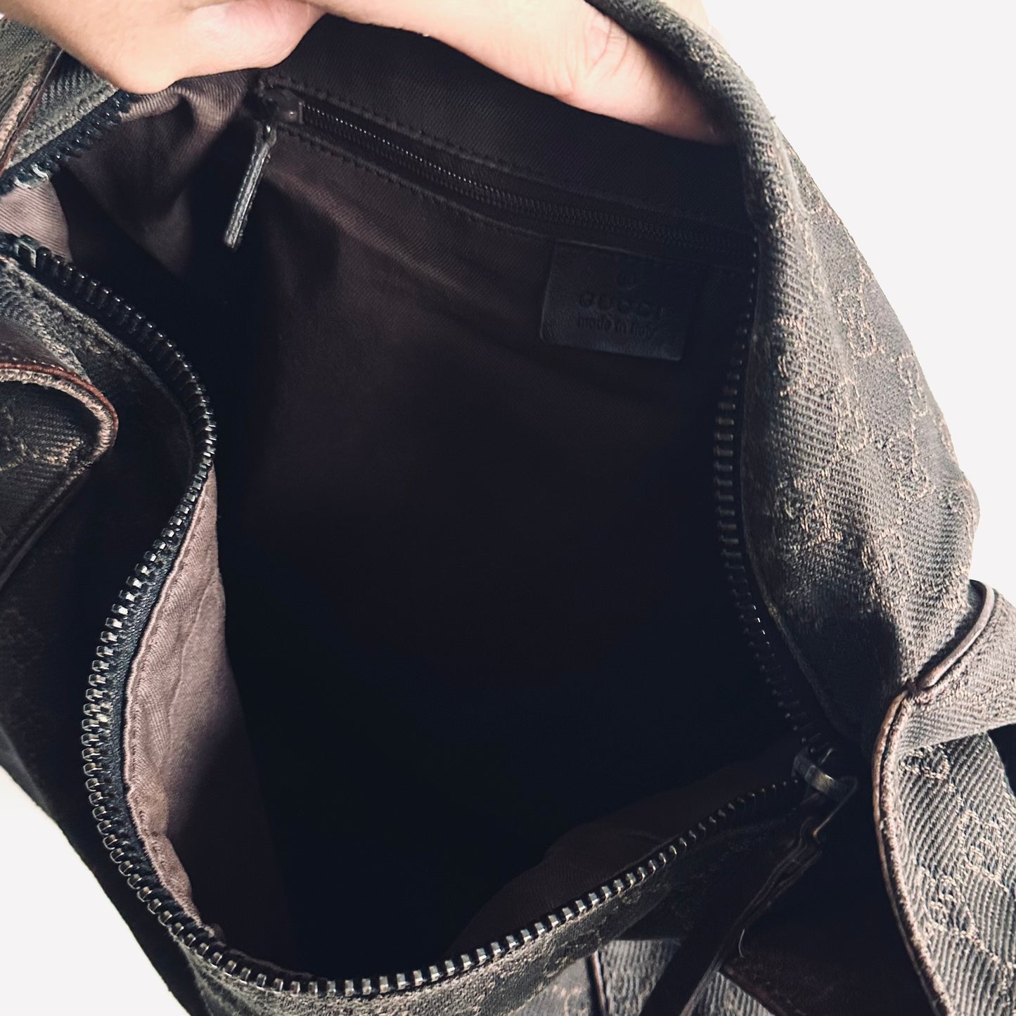 Gucci Black / Dark Brown Micro GG Monogram Logo Hobo Baguette Shoulder Bag