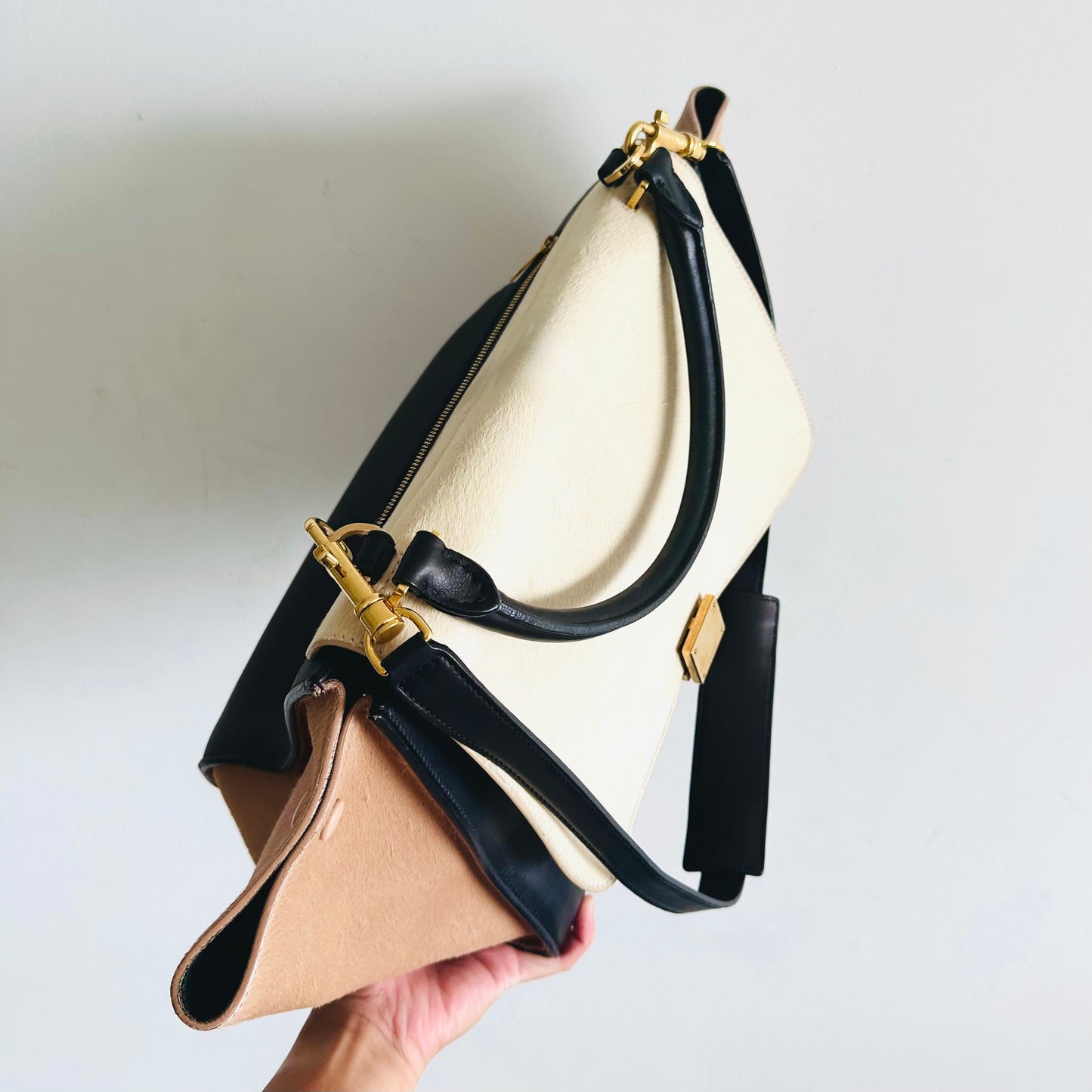 Celine Trapeze Phantom Medium Tricolour GHW Flap Top Handle Shoulder Sling Bag