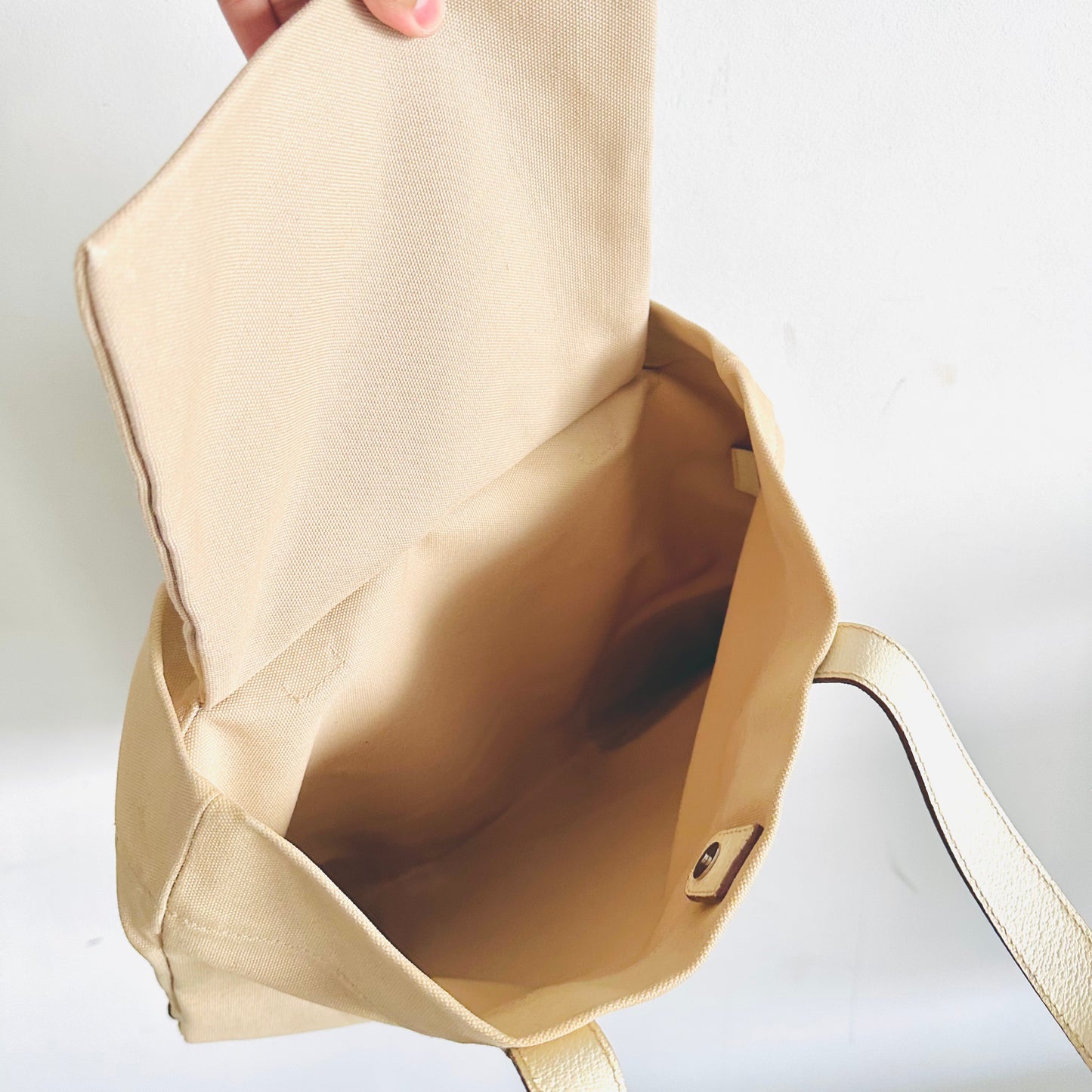 Prada Cream Off White Beige Classic Logo Nylon & Leather Shopper Tote Bag