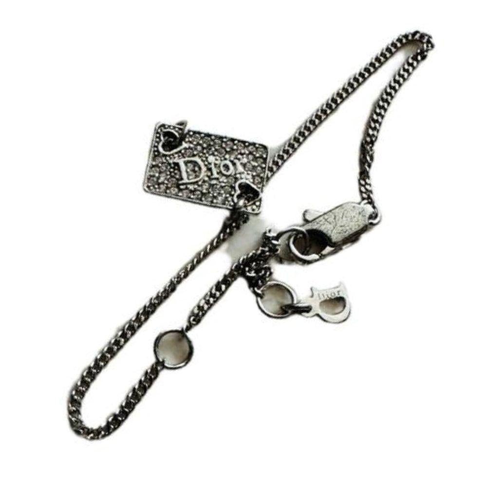 (Up to 20cm) Christian Dior CD Logo Silver and Crystals Bracelet