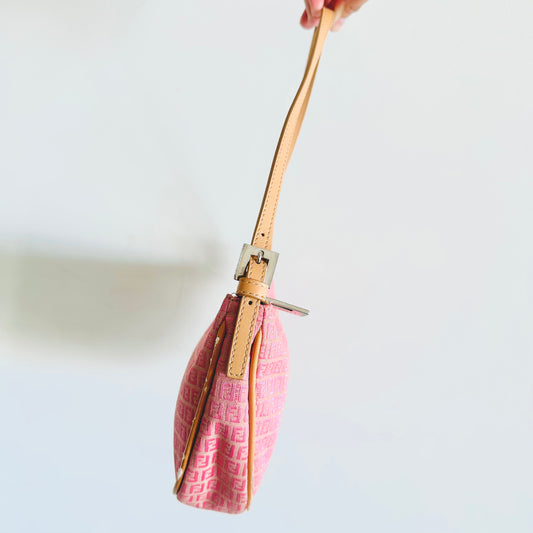 Fendi Pink Zucca FF Monogram Logo Hobo Baguette Pochette Shoulder Bag