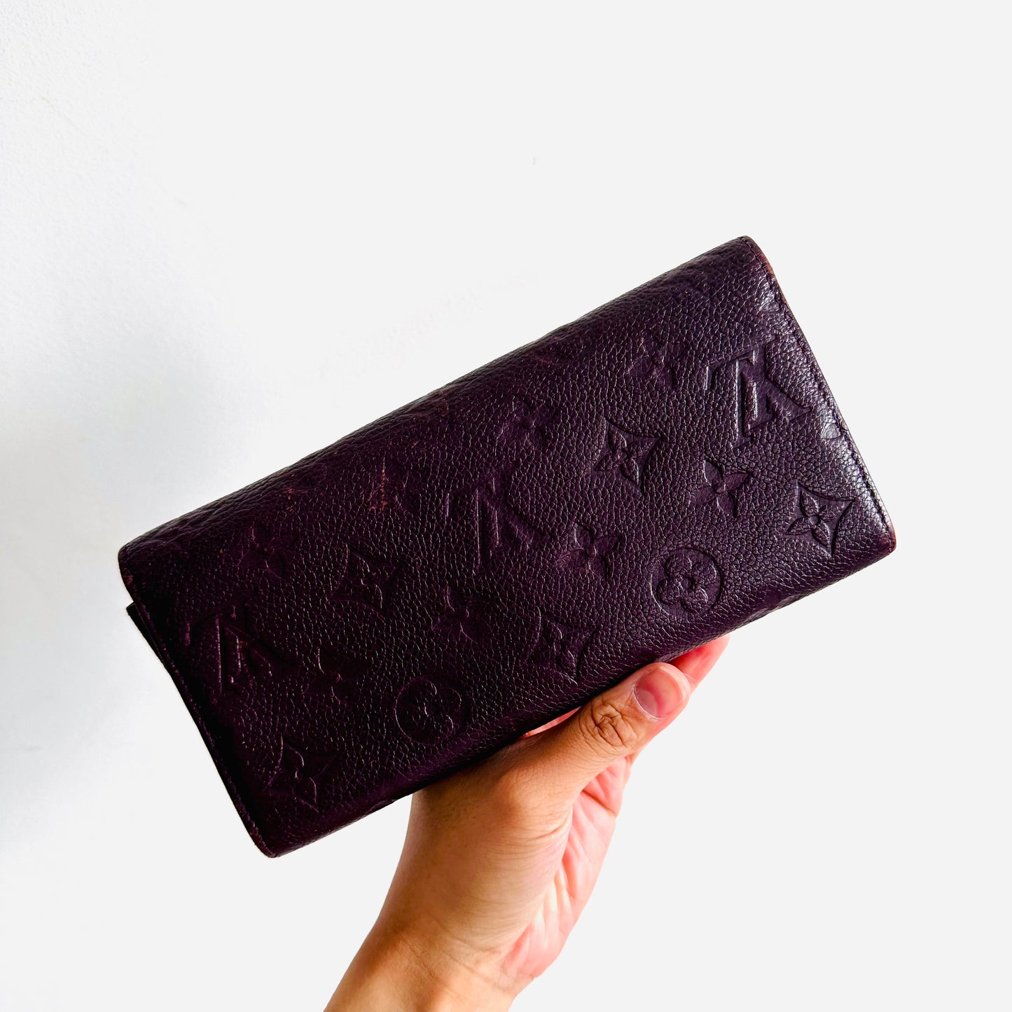 Louis Vuitton LV Curieuse Burgundy Aurore GHW Monogram Empreinte Leather Classic Logo Flap Long Wallet