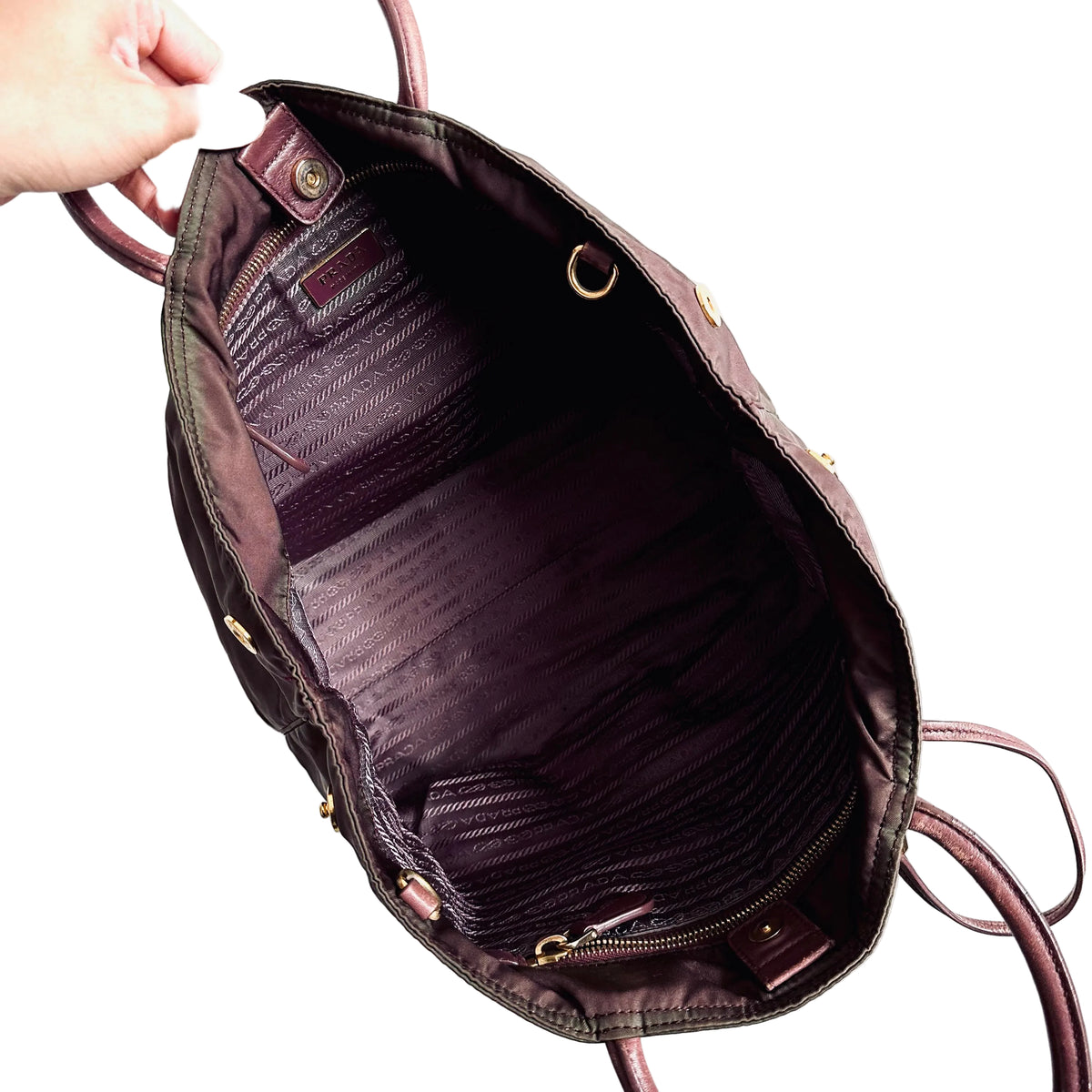 Prada Burgundy Maroon GHW Tessuto Classic Logo Nylon Structured Shopper Shoulder Tote Bag