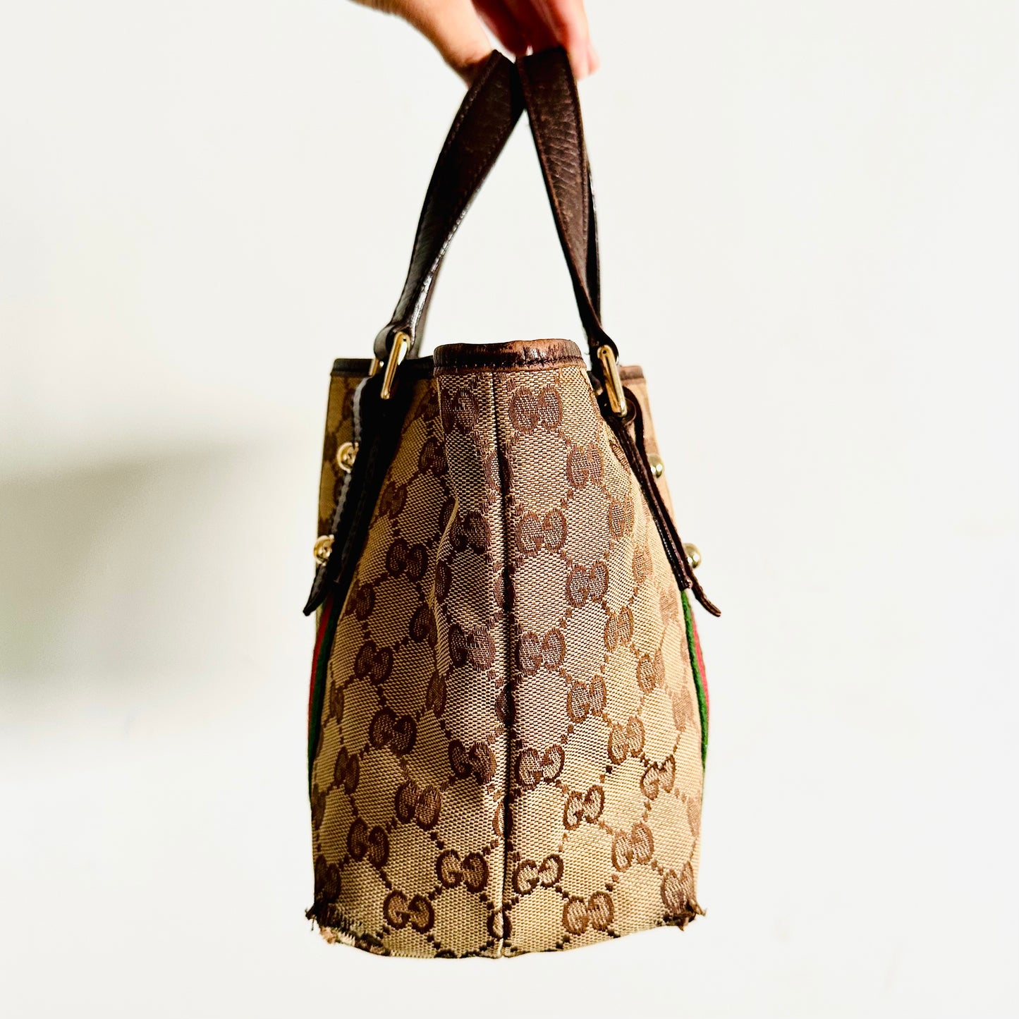 Gucci Beige GG Monogram Logo Sherry Charms Small Shoulder Tote Bag