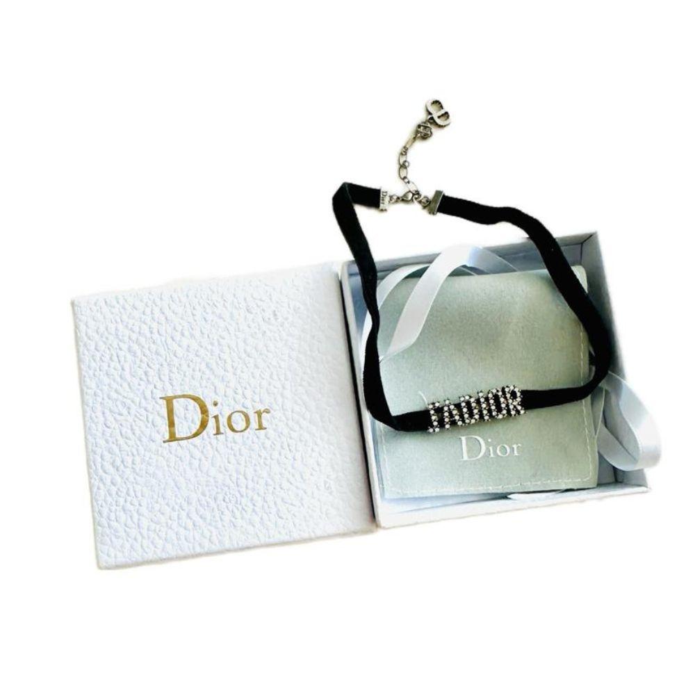 Christian Dior Black Jadior Logo Double Tour Bracelet/Choker Necklace