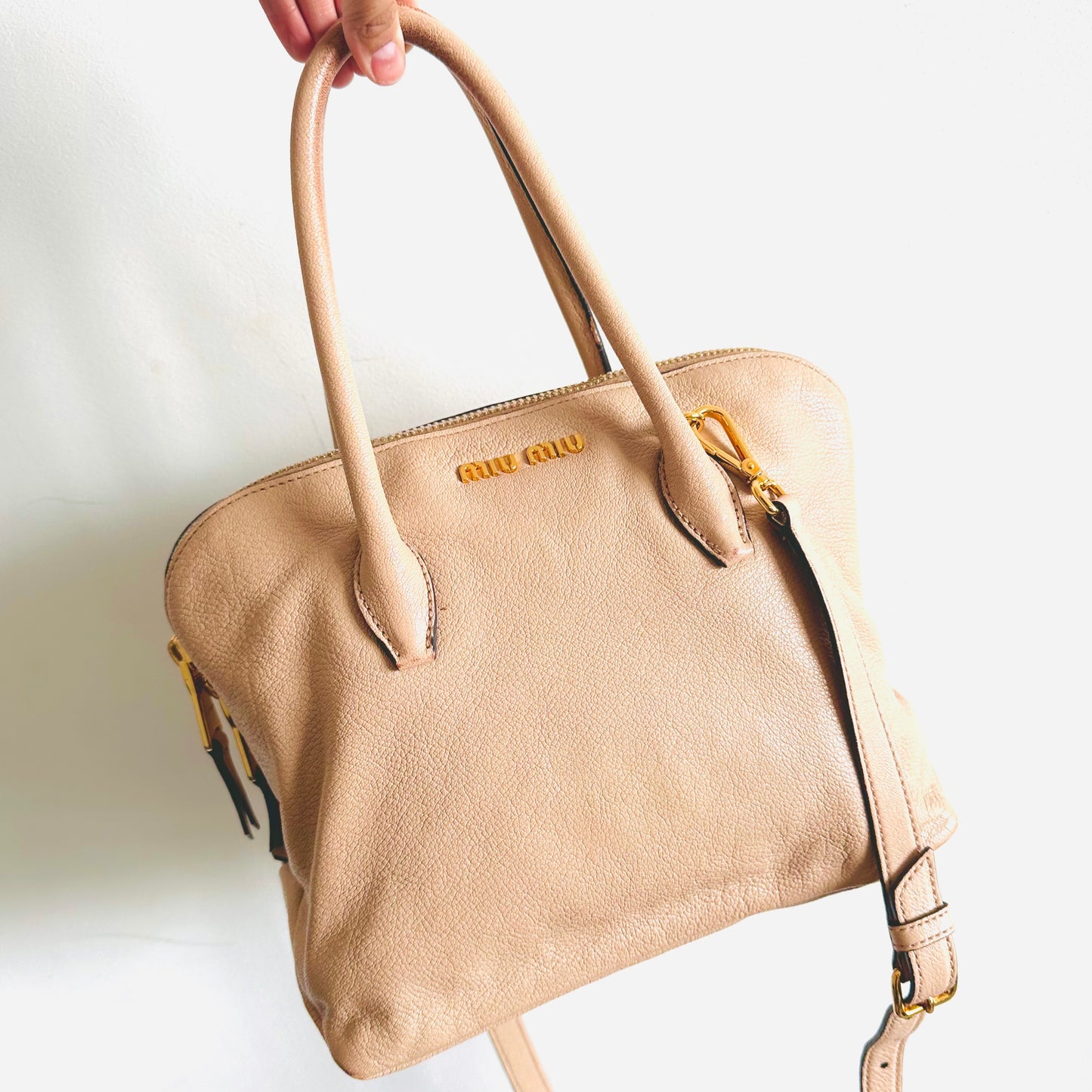 Miu Miu Blush Powder Pink GHW Classic Logo Leather Shopper Shoulder Sling Tote Bag