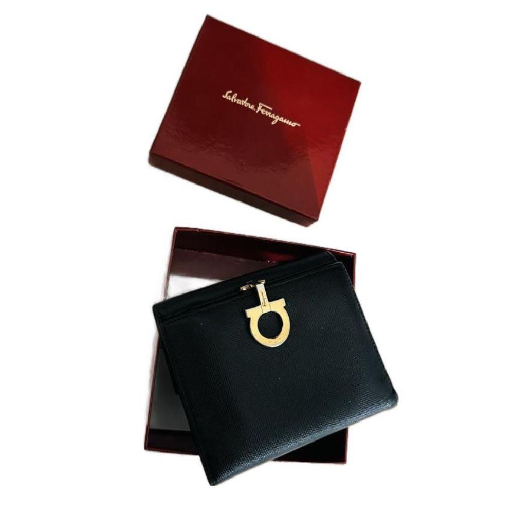 Ferragamo Black Compact Flap Wallet