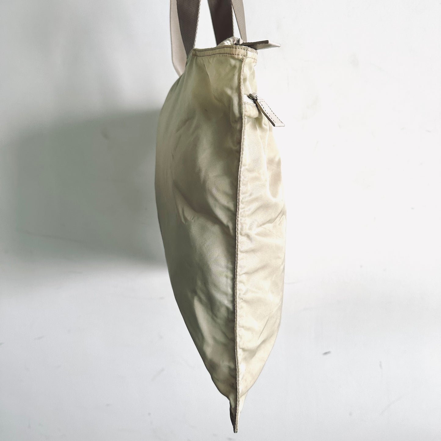 Prada Cream White Vela Classic Logo Wide Shopper Shoulder Tote Bag