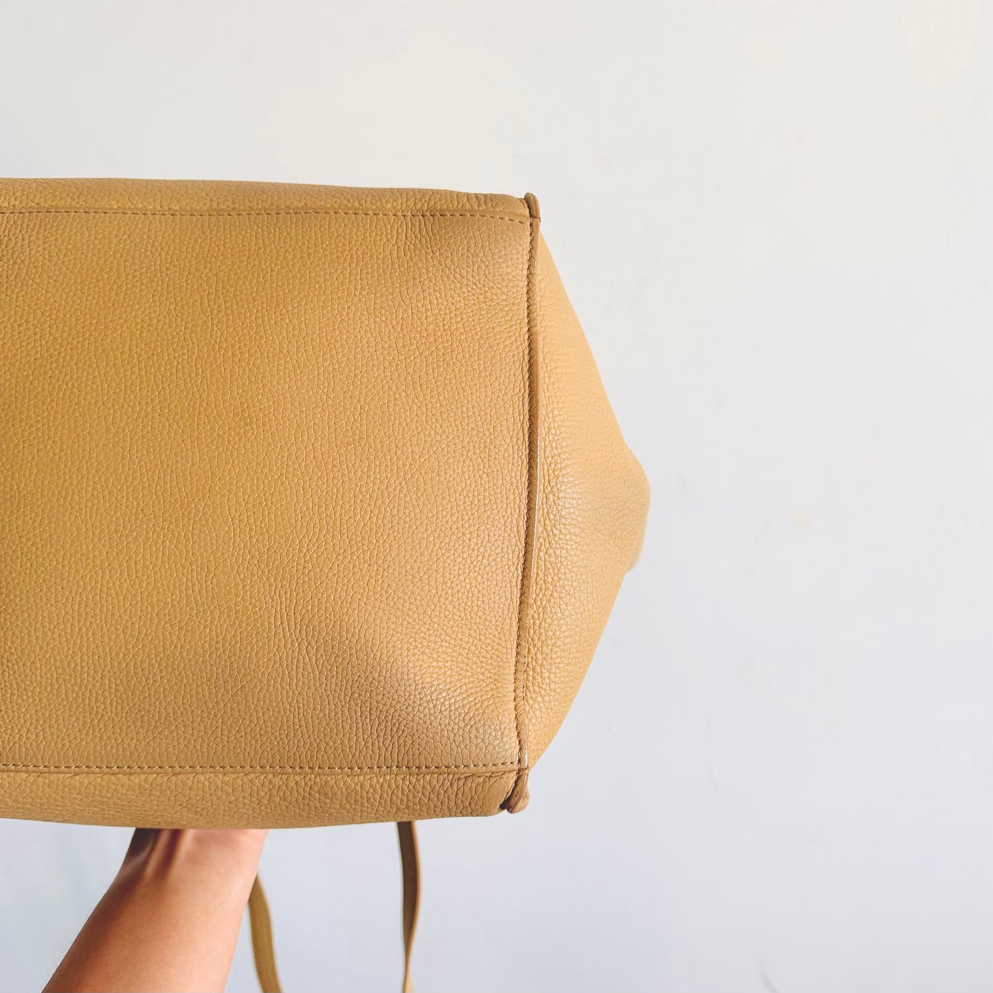 Celine Sand Taupe Beige Small Big Bag With Long Strap Top Handle Shoulder Sling Belt Tote Bag In Supple Grained Calfskin Leather