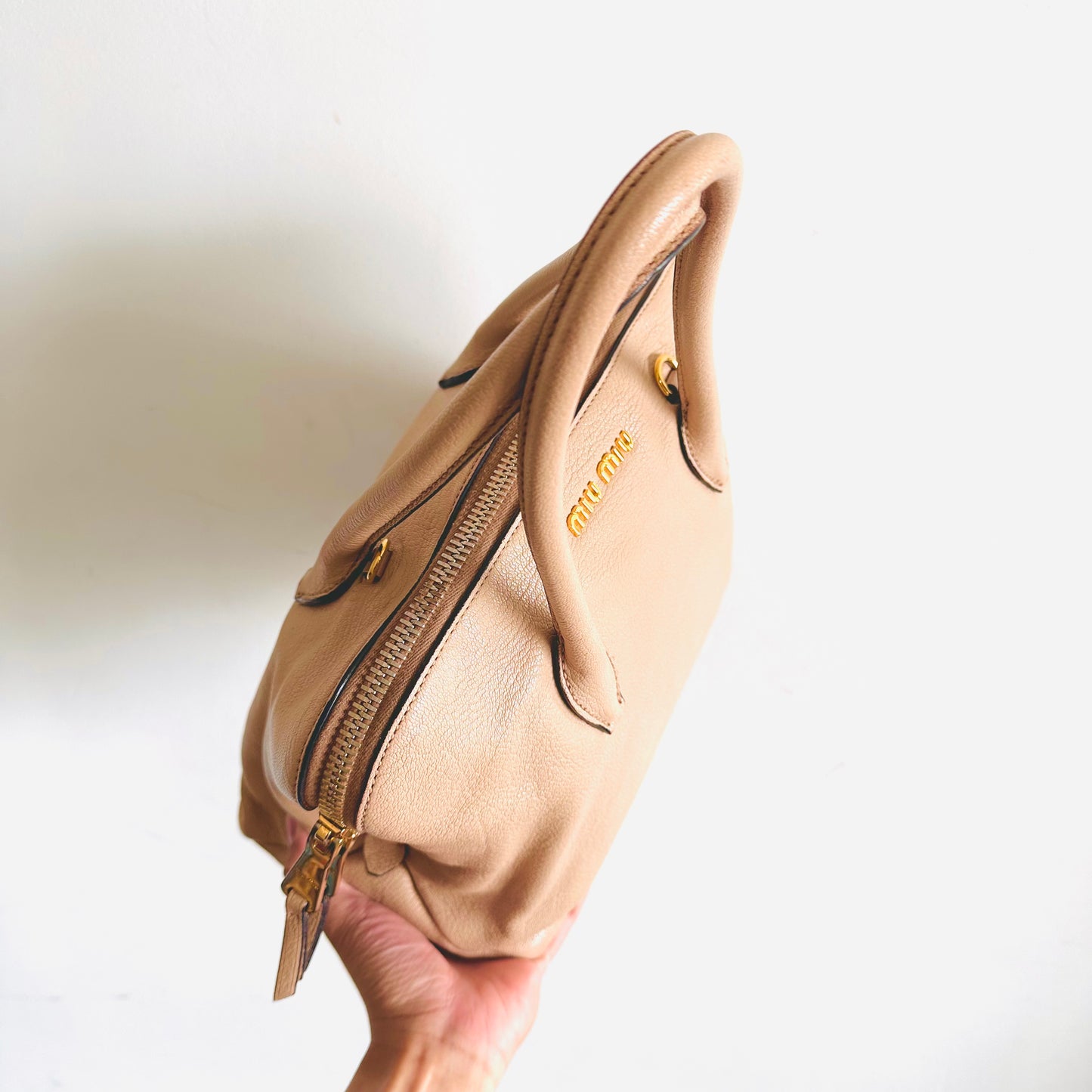 Miu Miu Blush Powder Pink GHW Classic Logo Leather Shopper Shoulder Sling Tote Bag