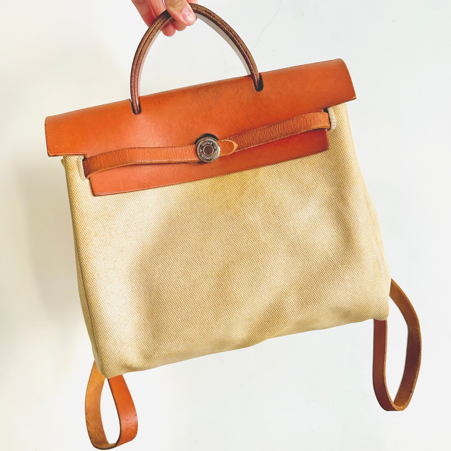 Hermes Beige / Tan Herbag 28 Sac A Dos 2-in-1 Interchangeable Canvas / Leather Top Handle Backpack Tote Bag