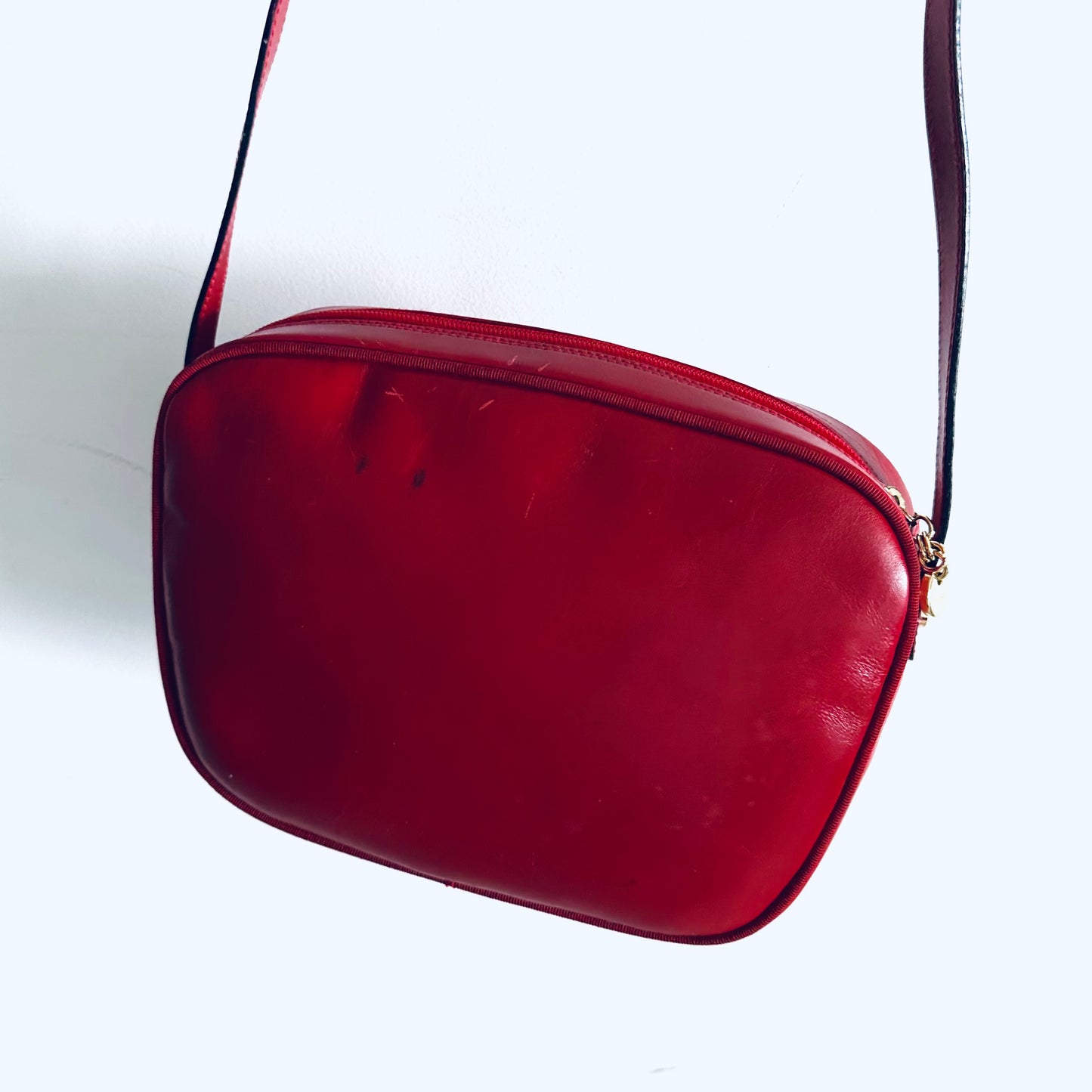 Salvatore Ferragamo Vara Bow Deep Red GHW Logo Smooth Leather Camera Shoulder Sling Bag