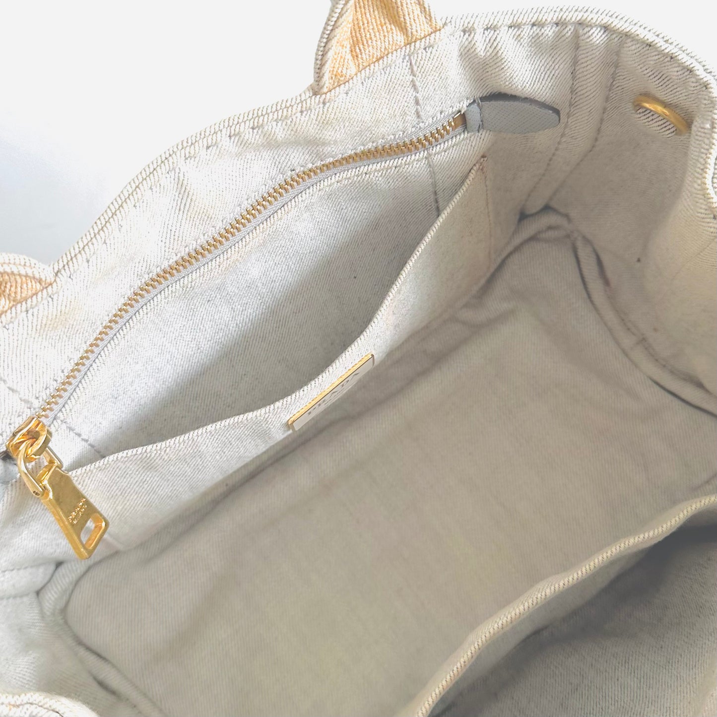 Prada Off White Canapa Small Classic Logo Structured Shopper Tote Bag