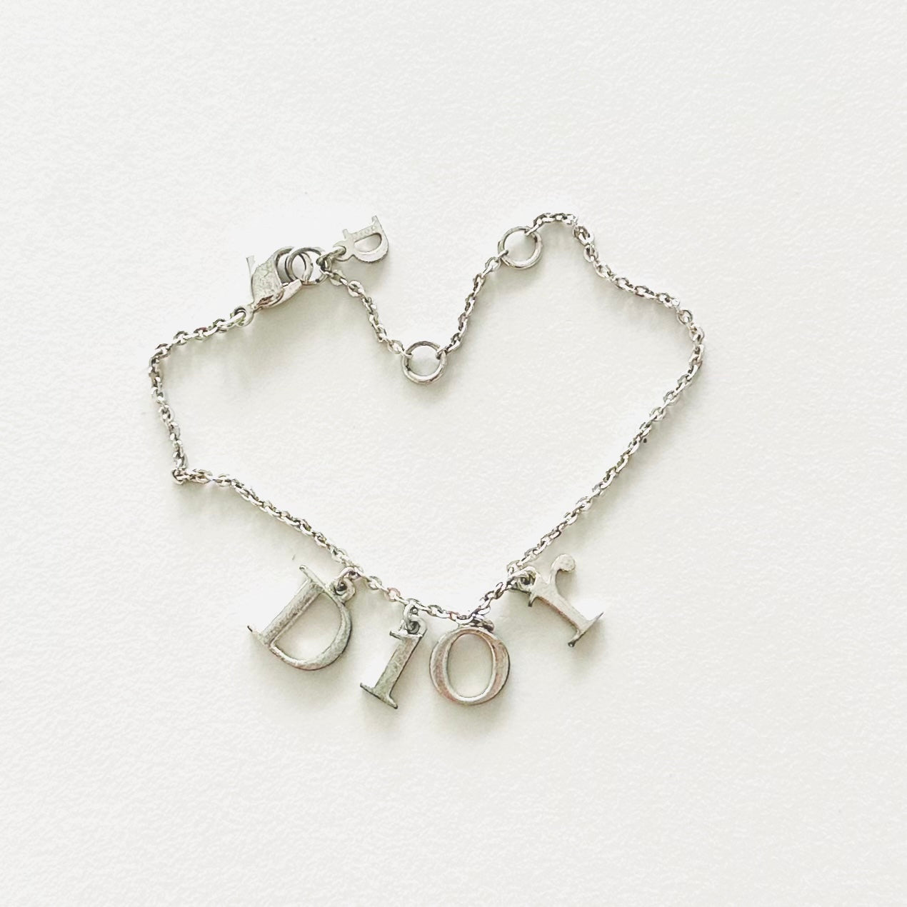 Christian Dior CD Monogram Logo Charms Signature Classic Silver Chain Vintage Bracelet