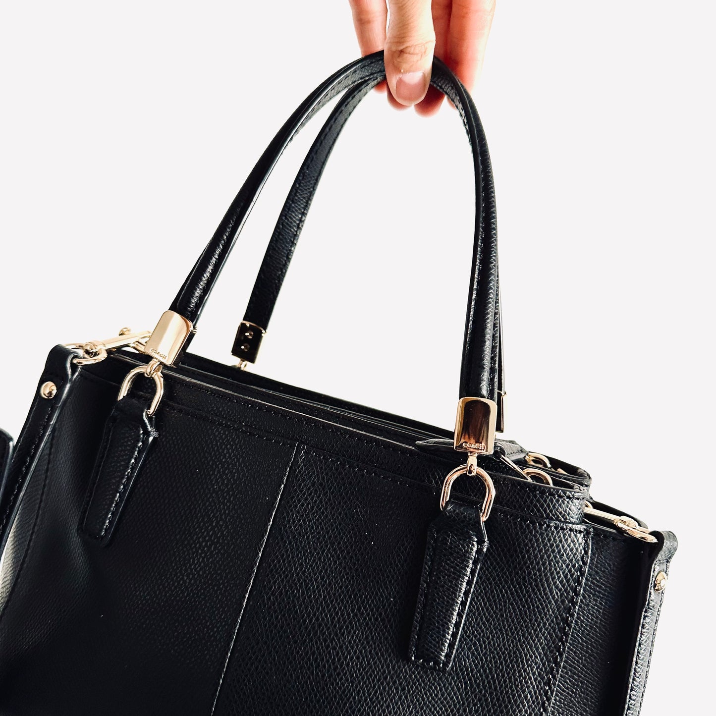Coach Black GHW Christie Satchel Carryall 2-Way Top Handle Shoulder Sling Crossgrain Leather Tote Bag