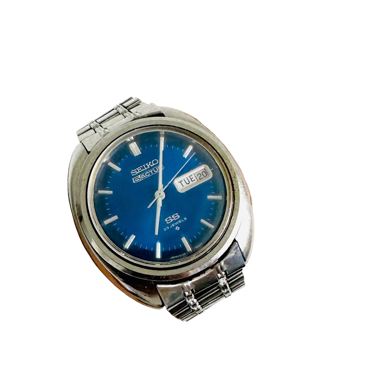 Seiko Men’s 5 Actus 6106-7470 Day Date Blue Dial Stainless Steel SS 21 Jewels Quartz 38MM Watch