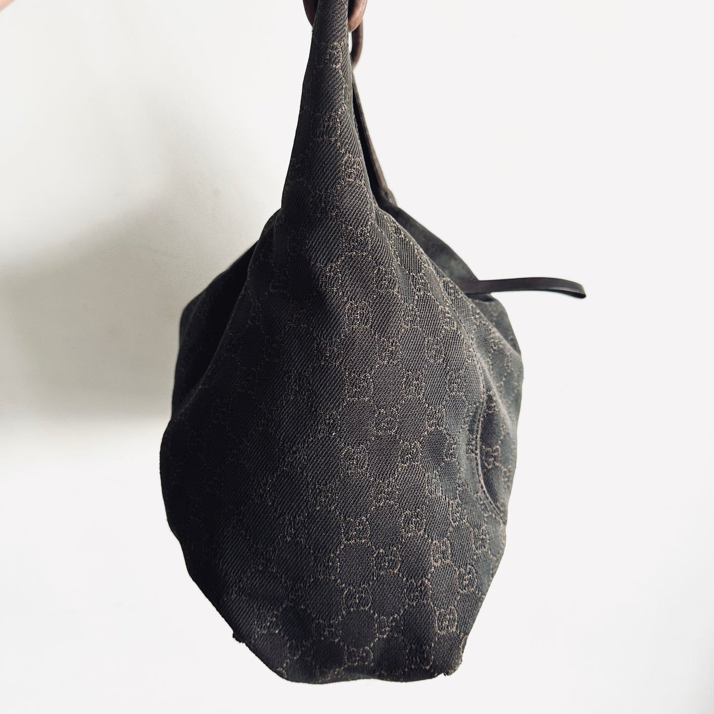 Gucci Black / Dark Brown Micro GG Monogram Logo Hobo Baguette Shoulder Bag
