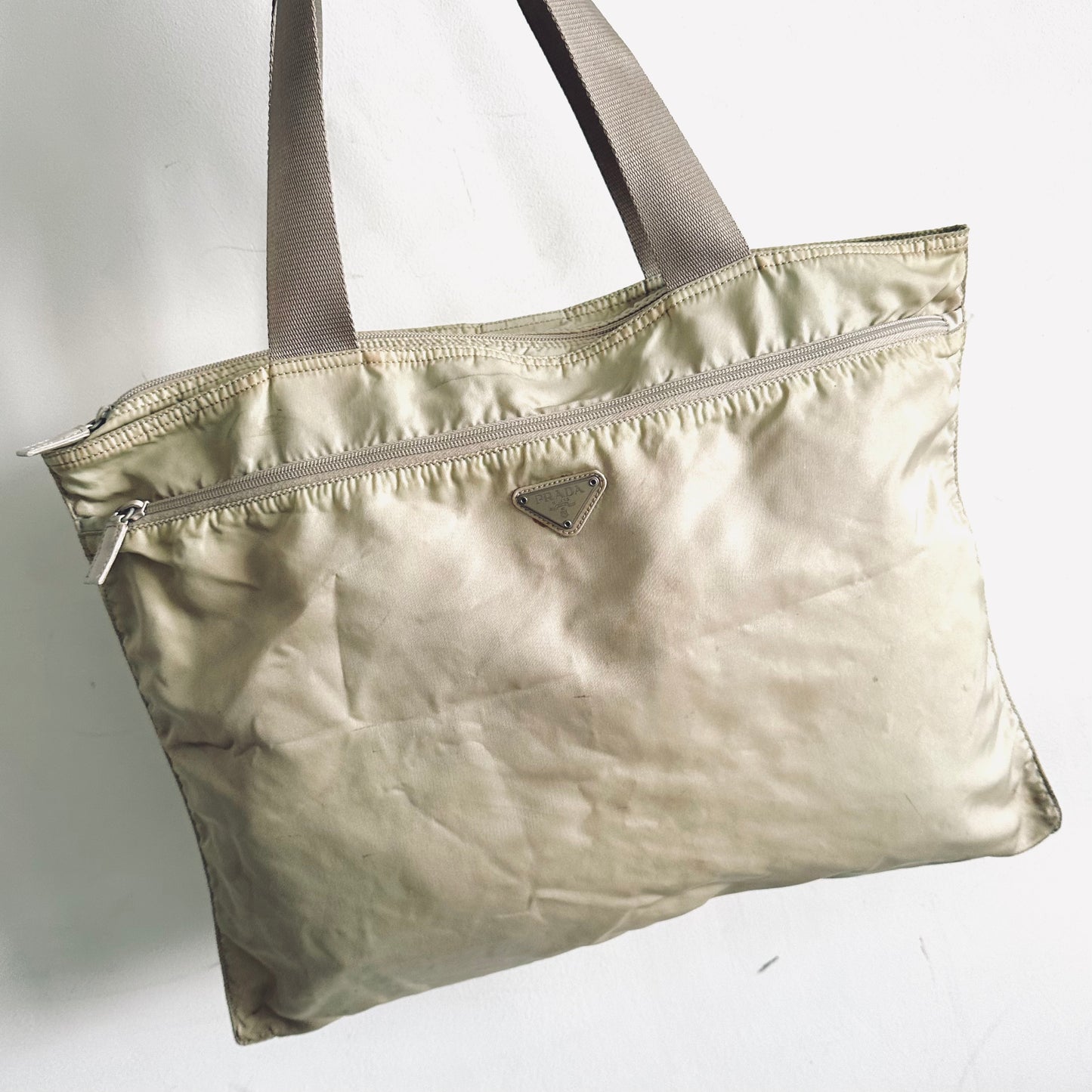 Prada Cream White Vela Classic Logo Wide Shopper Shoulder Tote Bag
