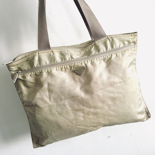 Prada Cream White Vela Classic Logo Wide Shopper Shoulder Tote Bag