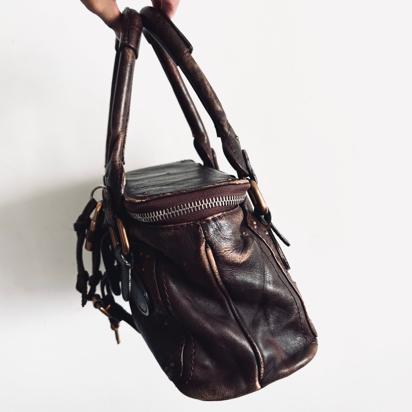 Chloe Dark Brown GHW Classic Leather Top Handle Shoulder Vanity Tote Bag