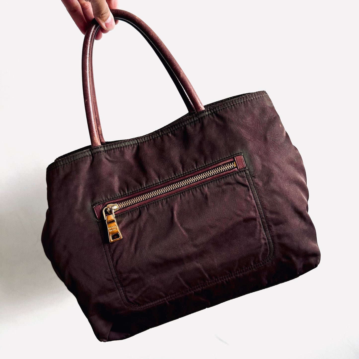 Prada Burgundy Maroon GHW Tessuto Classic Logo Nylon Structured Shopper Shoulder Tote Bag