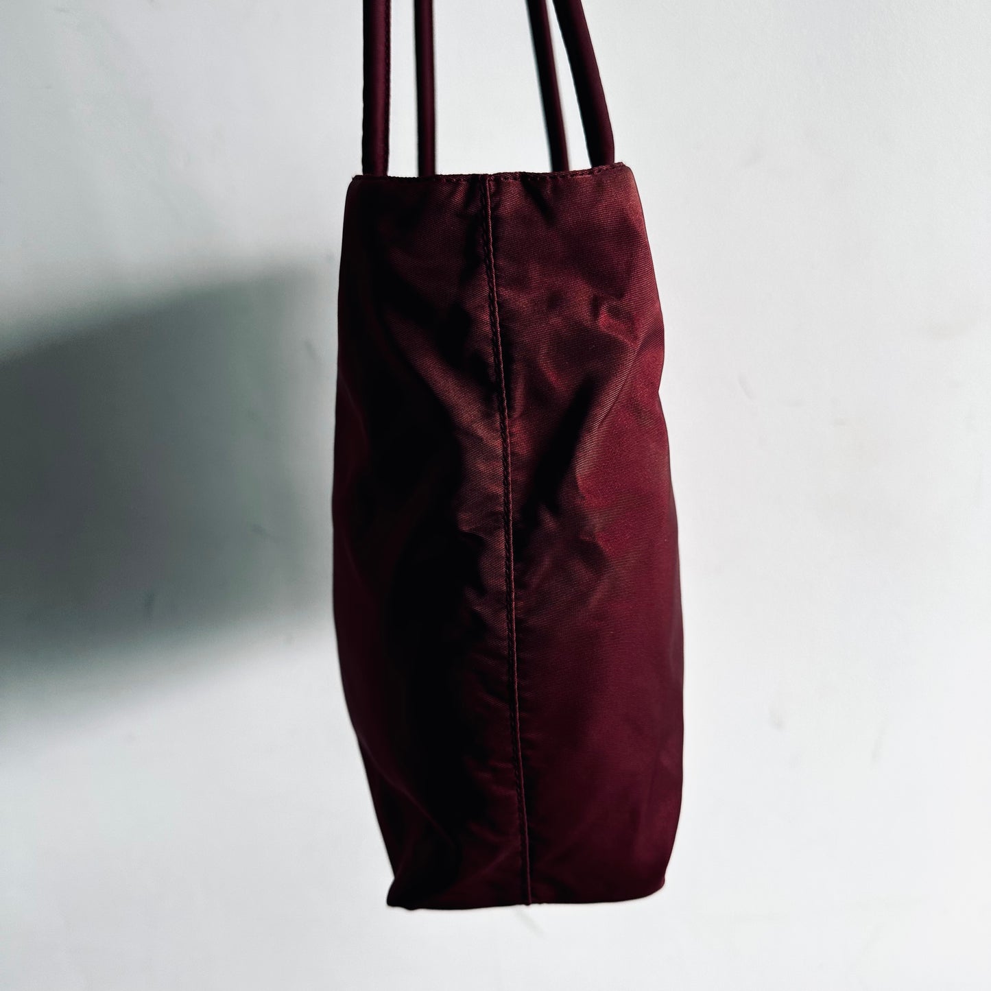 Prada Maroon Burgundy Red Classic Logo Nylon Shopper Zip Shoulder Tote Bag