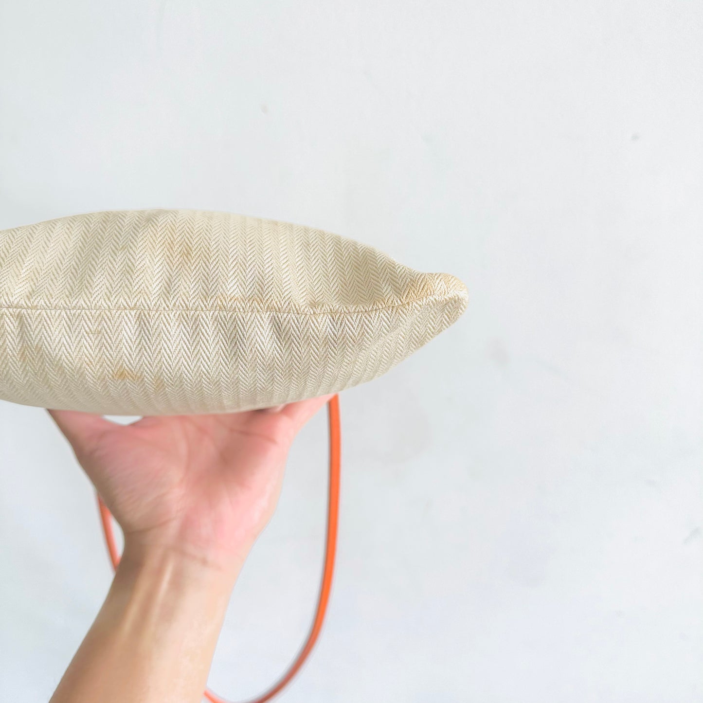 Hermes Aline PM White Toile & Orange Leather Sellier Grooming Shoulder Sling Bag