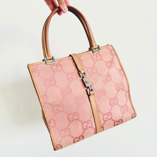 Gucci Jackie Pink Giant GG Monogram Logo Vintage Tall Vertical Shoulder Tote Bag