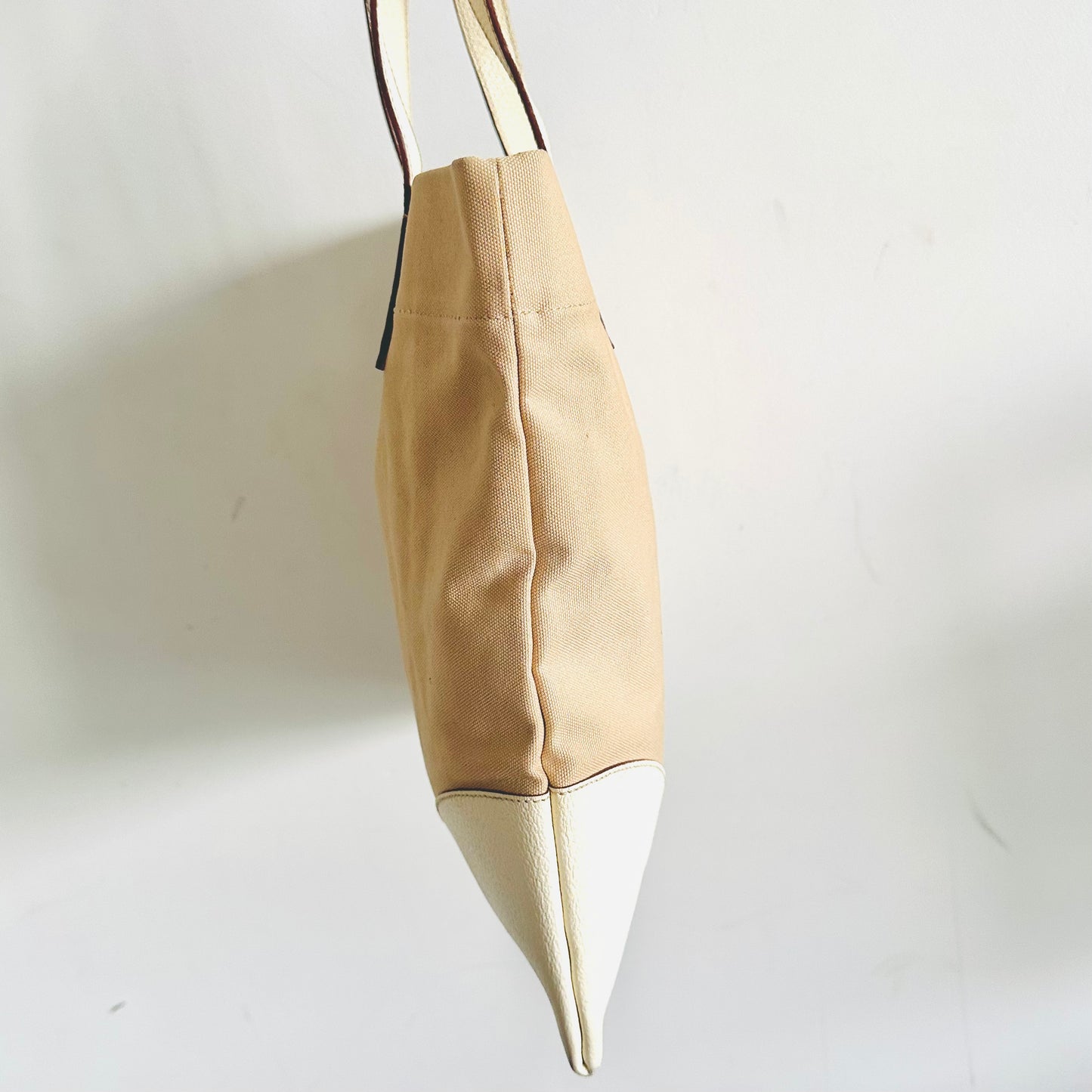 Prada Cream Off White Beige Classic Logo Nylon & Leather Shopper Tote Bag