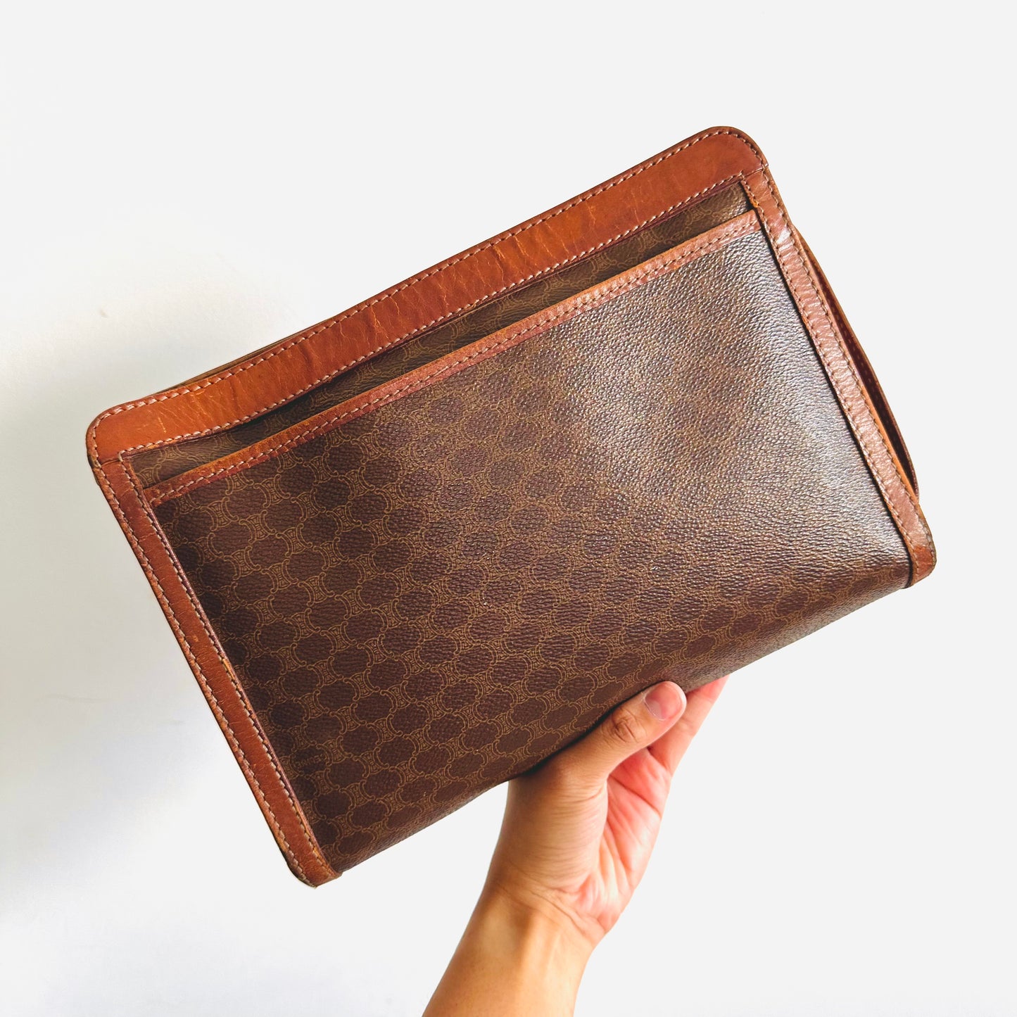 Celine Triomphe Macadam Monogram Logo Vintage Wrislet Zip Pouch Case Clutch