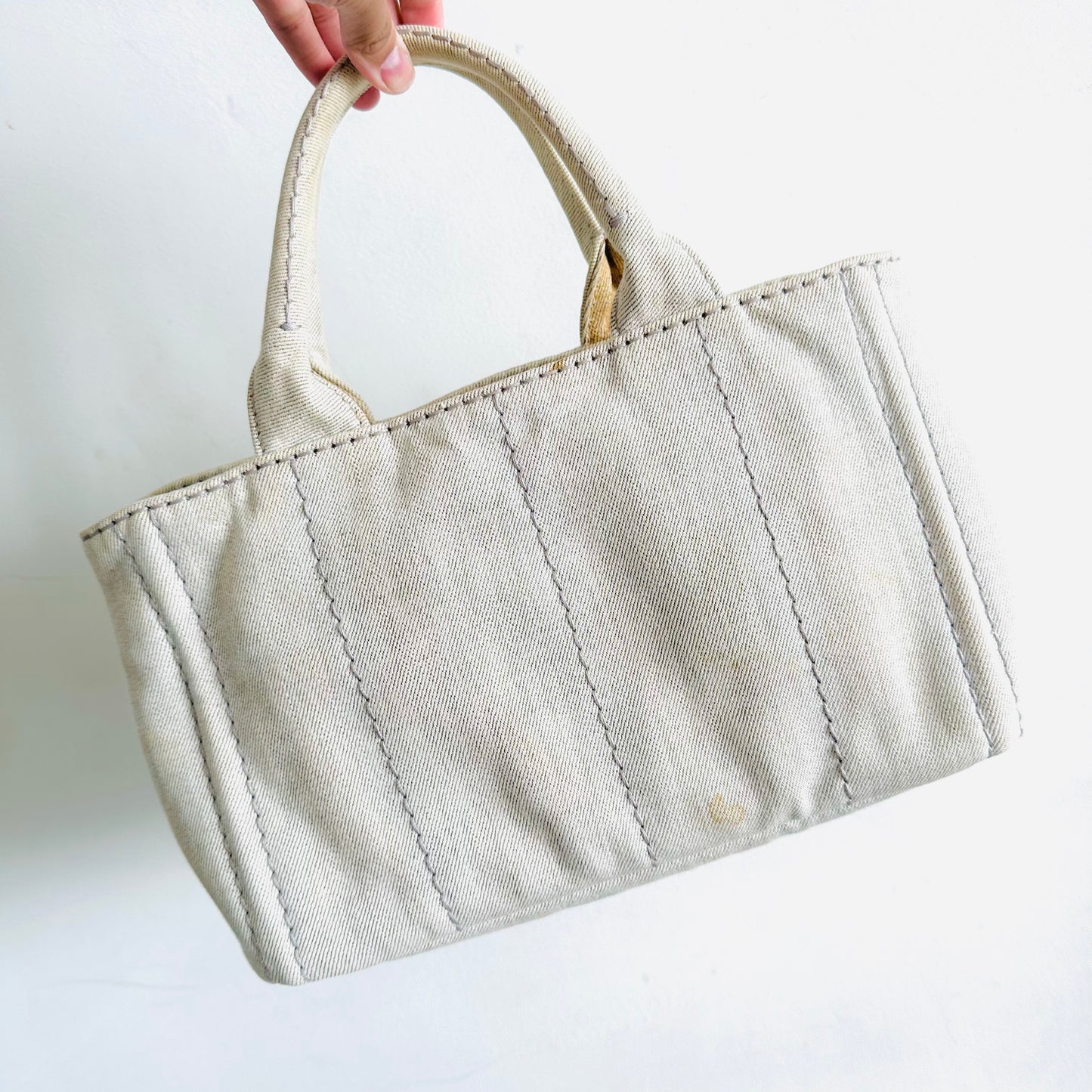 Prada Off White Canapa Small Classic Logo Structured Shopper Tote Bag